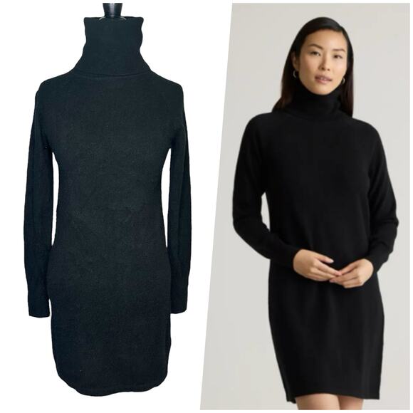 Quince | Women | Black 100% Cashmere Minimalist Turtleneck Sweater Dress | Small - Picture 1 of 14